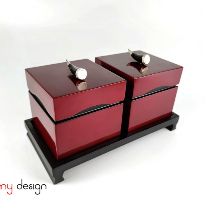 Set of 2 square boxes 12cm with horn knob included with stand